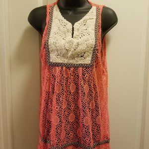 Coral & Cream Crochet Tank
